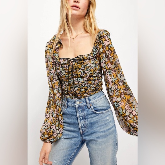 Free People Mabel Printed Blouse, Size XS - Picture 2 of 12